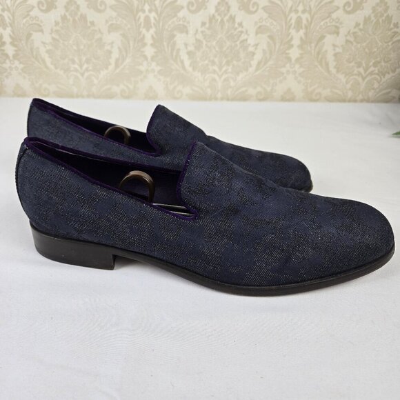 Robert Graham PRINCE Denim Slip On Loafers Purple Edging Size 11.5 Narrow Fit - Picture 4 of 14